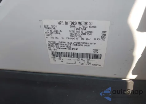 2015 Ford Explorer Xlt из США, поврежденный, VIN 1FM5K8D86FGC48246